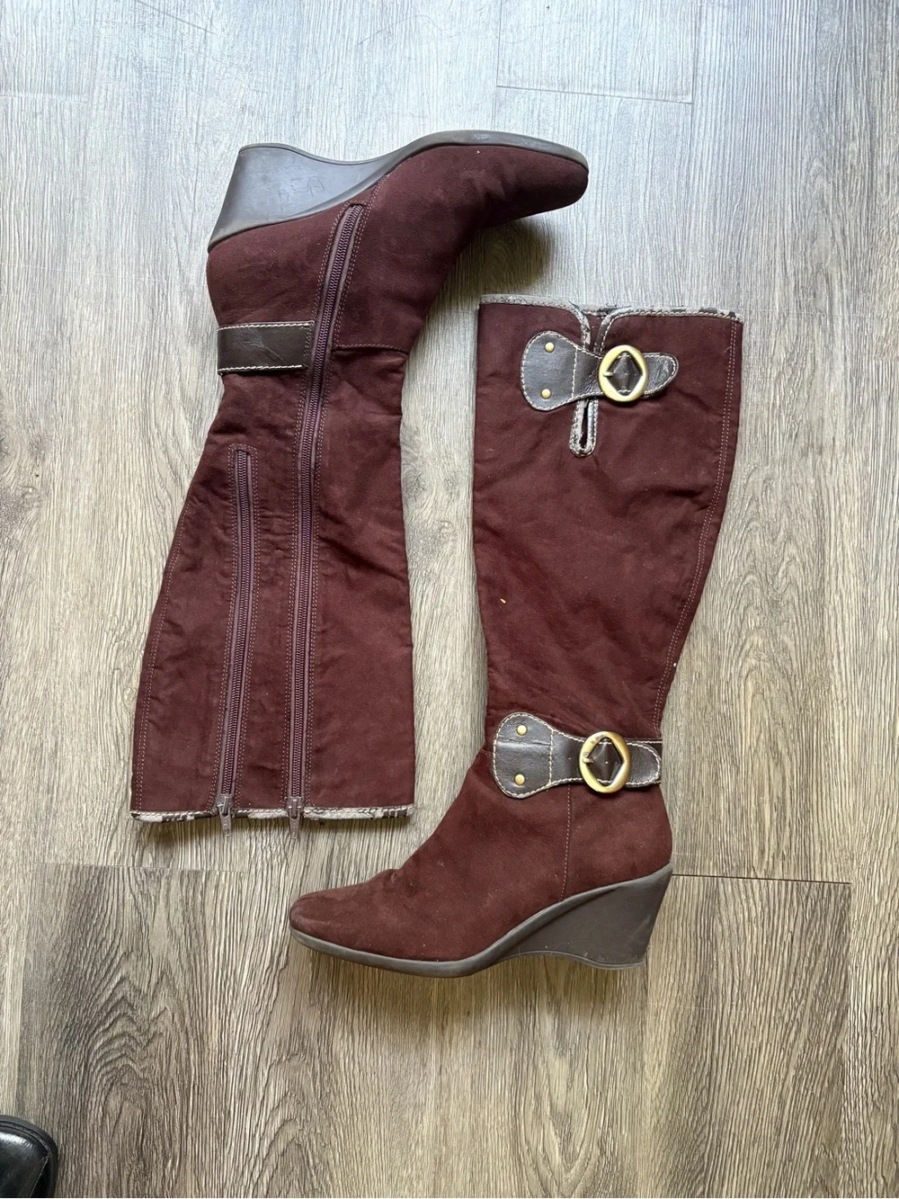 Brown Suede Wedge Knee-High Boots | Boho Western